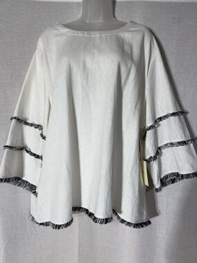 Cynthia Rowley White Bell Sleeve Fringe Tunic Size 2X